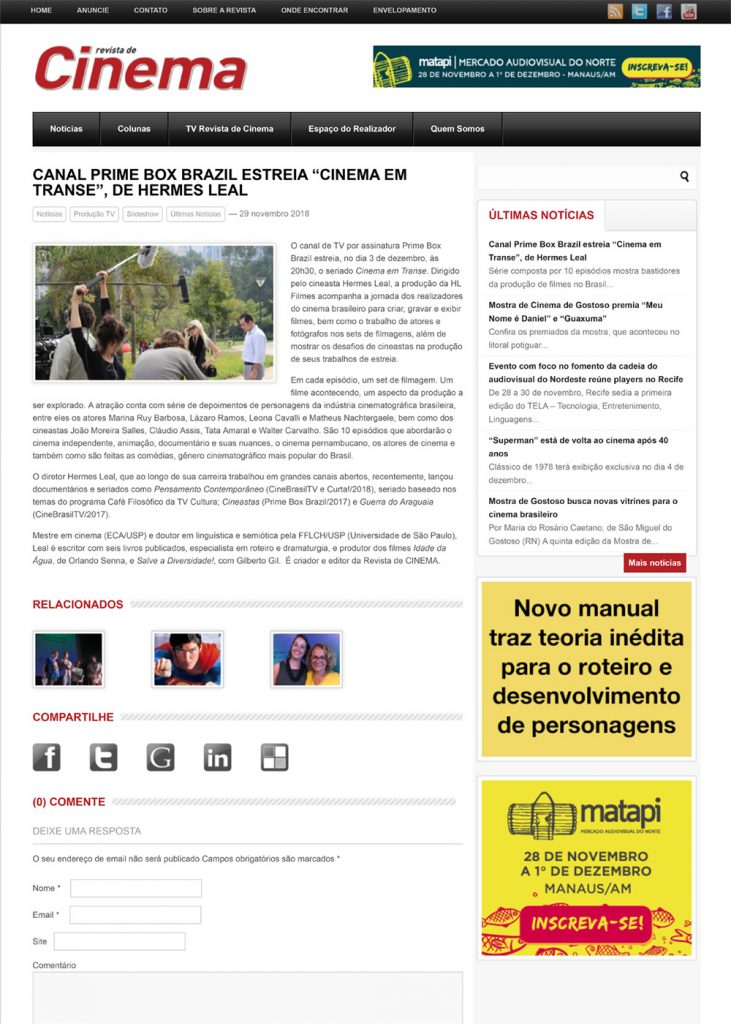 Canal Prime Box Brazil estreia “Cinema em Transe”, de Hermes Leal | Revista de Cinema-1